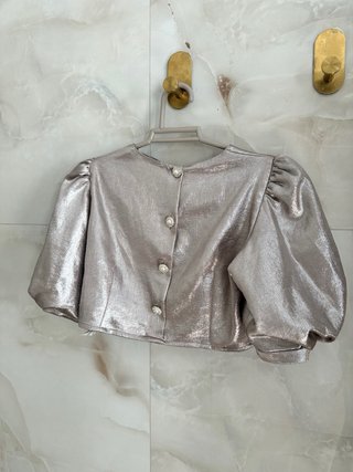 Zara Top Fiesta XS Mangas Abullonadas