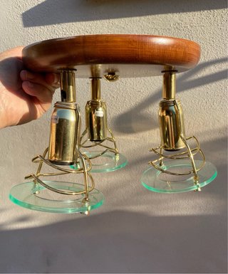 Lampadario plafoniera 3 luci legno oro vetro