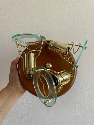 Lampadario plafoniera 3 luci legno oro vetro