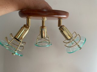 Lampadario plafoniera 3 luci legno oro vetro