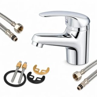 Rubinetto Lavabo Miscelatore Bagno + Tubi Montaggi