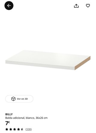 Balda adicional BILLY IKEA blanca 36x26 cm