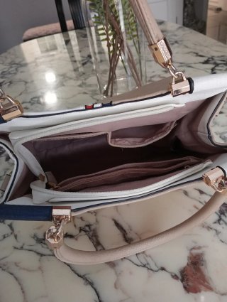 Bolso Piel Sintética Beige y Blanco