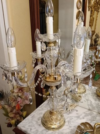 Candelabro de mesa cristal de roca y metal dorado