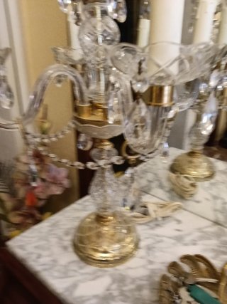 Candelabro de mesa cristal de roca y metal dorado