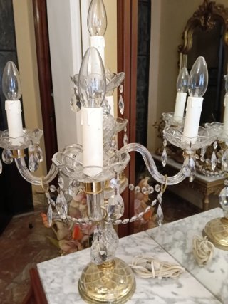 Candelabro de mesa cristal de roca y metal dorado