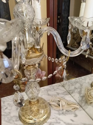 Candelabro de mesa cristal de roca y metal dorado