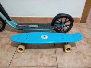 Patinete Oxelo y Monopatín Azul principiante