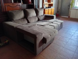 Sofá chaise longue marrón tela