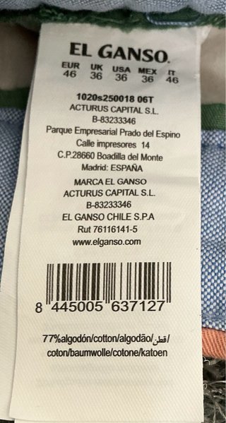 Pantalón Chino El Ganso Talla 46 + Cinturón