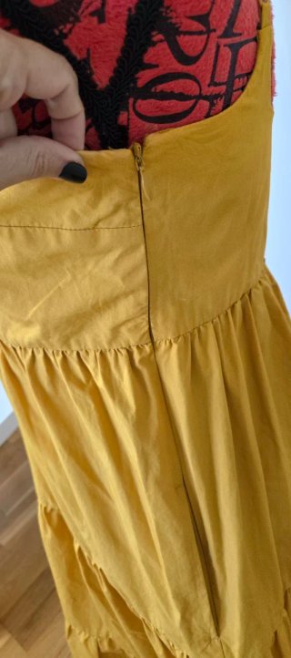 Vestido Zara Largo Amarillo Algodón Bolsillos