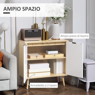 Mueble Multiuso Moderno en Aglomerado y Madera de Pino con Estante Interno Regulable en 3 Niveles, Mueble para Entrada, Sala de Estar, Cocina y Baño, 77X35X77.5 Cm