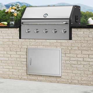 Puerta de Acceso para BBQ, Puerta de Cocina Exterior Individual de 685x508 mm, Puerta de Montaje Flush de Acero Inoxidable, Puerta Vertical de Pared con Mango, para Isla de BBQ, Estación de Asado,...