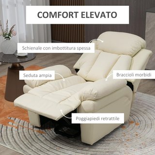 Sillón Reclinable Elevador Eléctrico, Sillón Relax Con Acolchado Grueso Y Control Remoto, 96X93X105 Cm, Crema