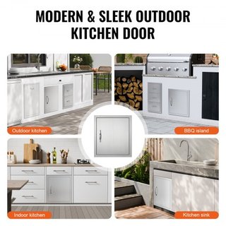 Puerta de Acceso para BBQ, Puerta de Cocina Exterior Individual de 457x508 mm, Puerta de Montaje Flush de Acero Inoxidable, Puerta Vertical de Pared con Mango y Gancho, para Isla de BBQ, Estación ...