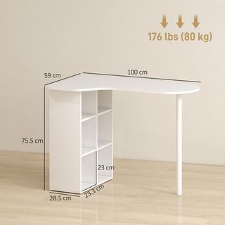 Escritorio Ahorrador de Espacio, Escritorio Pequeño Con 6 Compartimentos, 4 Estantes Ajustables Y Tablero Curvo, Mesa de Computadora para Casa, Estudio Y Oficina, 100X59X75.5 Cm, Blanco