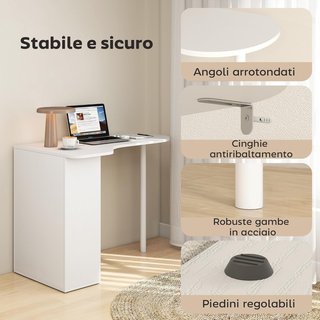 Escritorio Ahorrador de Espacio, Escritorio Pequeño Con 6 Compartimentos, 4 Estantes Ajustables Y Tablero Curvo, Mesa de Computadora para Casa, Estudio Y Oficina, 100X59X75.5 Cm, Blanco