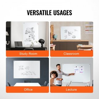 Pizarra Blanca Magnética de Vidrio, Tablero de Borrado en Seco 1200 x 800 mm, Pizarra de Vidrio Grande Montada en la Pared Sin Marco, con Bandeja para Marcadores, un Borrador y 2 Marcadores, Blanca
