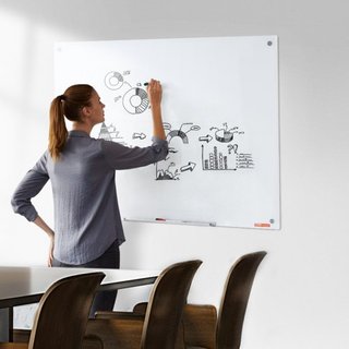 Pizarra Blanca Magnética de Vidrio, Tablero de Borrado en Seco 1200 x 800 mm, Pizarra de Vidrio Grande Montada en la Pared Sin Marco, con Bandeja para Marcadores, un Borrador y 2 Marcadores, Blanca