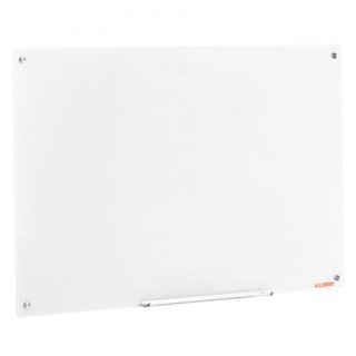 Pizarra Blanca Magnética de Vidrio, Tablero de Borrado en Seco 1200 x 800 mm, Pizarra de Vidrio Grande Montada en la Pared Sin Marco, con Bandeja para Marcadores, un Borrador y 2 Marcadores, Blanca