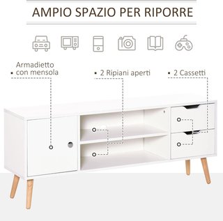 Mueble TV Moderno de Madera Blanca, Mueble Porta TV de Diseño para TV Máx. 50" 120X28X44Cm