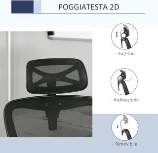 Silla de Oficina Ergonómica Giratoria, Altura Ajustable, Soporte Lumbar y Reposacabezas, 66X61X100-109.5Cm Negro