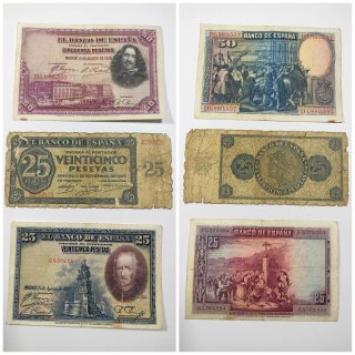 Lote 11  Billetes de 100, 50, 25, 10, 5, 2 y 1 Pts