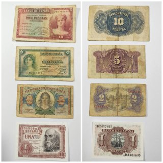 Lote 11  Billetes de 100, 50, 25, 10, 5, 2 y 1 Pts