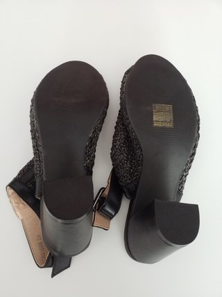 Sandalias tacón rejilla negras talla 39