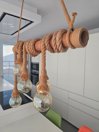 Lámpara Colgante Cuerda y Madera Estilo Edison