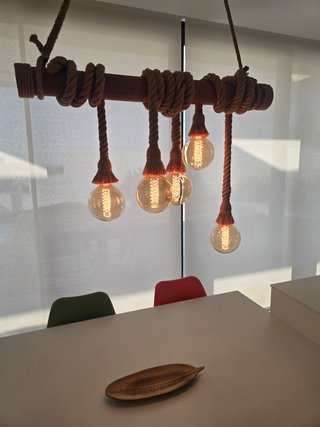 Lámpara Colgante Cuerda y Madera Estilo Edison
