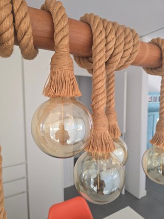 Lámpara Colgante Cuerda y Madera Estilo Edison