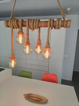 Lámpara Colgante Cuerda y Madera Estilo Edison
