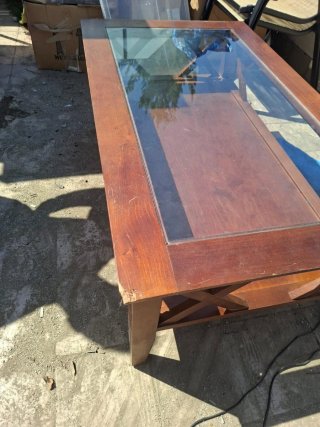 Mesa de centro madera colonial con cristal