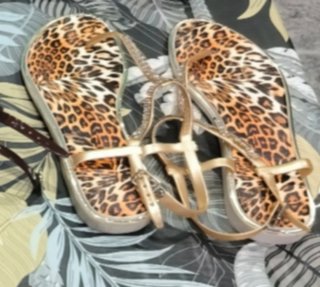 Sandalias doradas con estampado animal