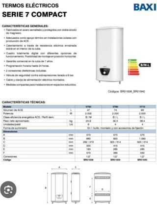 Termo Eléctrico Baxi Serie 7 Mod V710. 100L