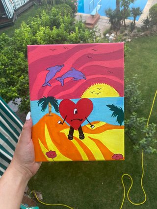 Cuadro Bad Bunny Corazón Pintado a Mano