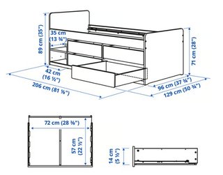 Cama Ikea 90x200 con cajones y estantes
