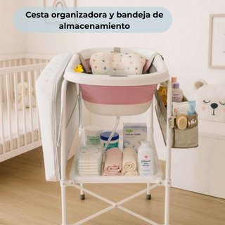 Bañera Bebé Plegable 5 en 1 con Soporte, Rosa Pro
