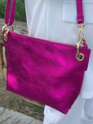 Bolso de piel bandolera fucsia casual mujer