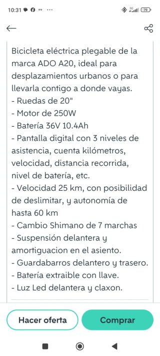 Bicicleta Eléctrica Plegable ADO A20