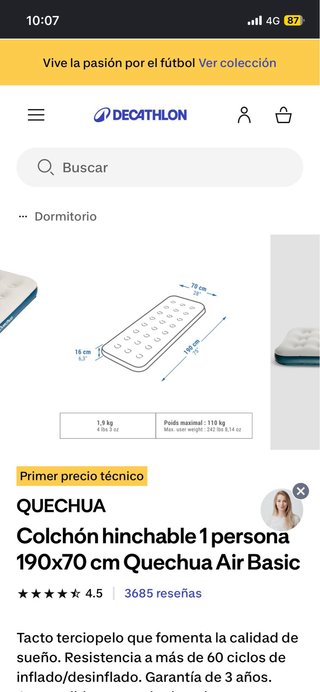 Colchón hinchable CON hinchador 190*70cm