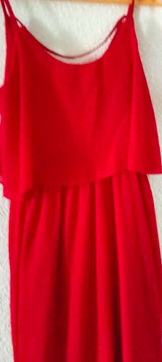 Vestido fiesta gasa vuelo largo tirantes con forro