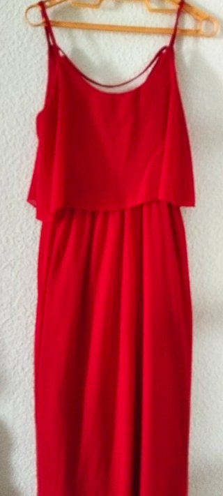 Vestido fiesta gasa vuelo largo tirantes con forro