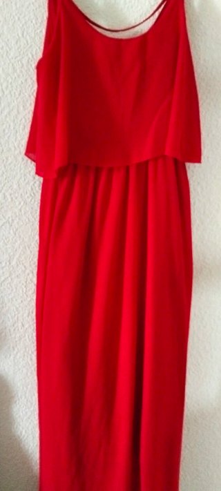 Vestido fiesta gasa vuelo largo tirantes con forro