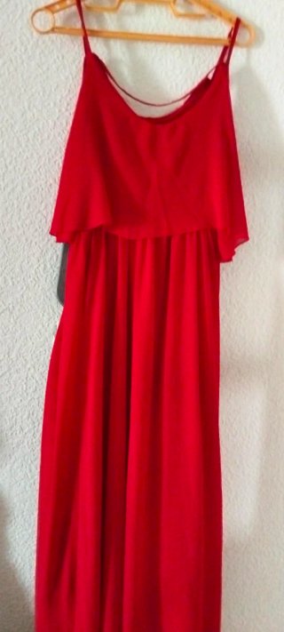 Vestido fiesta gasa vuelo largo tirantes con forro