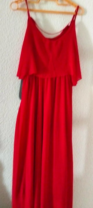 Vestido fiesta gasa vuelo largo tirantes con forro
