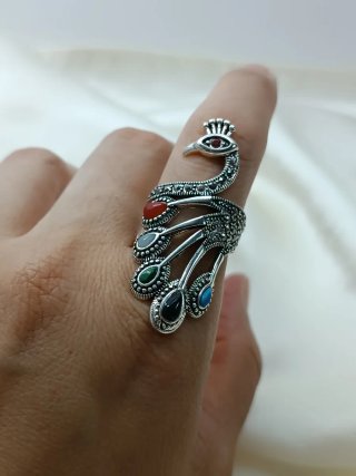 Anillo Plata 999 Pavo Real Multicolor Ajustable