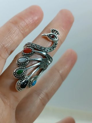 Anillo Plata 999 Pavo Real Multicolor Ajustable