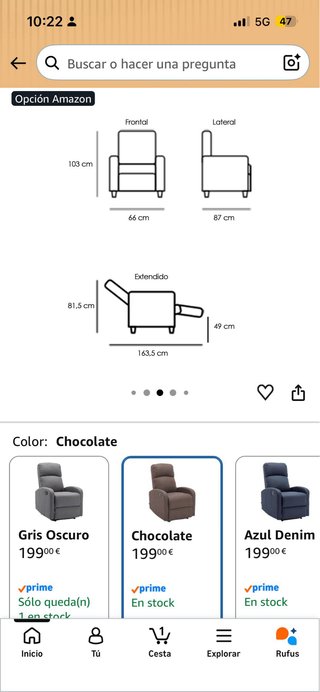 Sillón relax reclinable manual tela